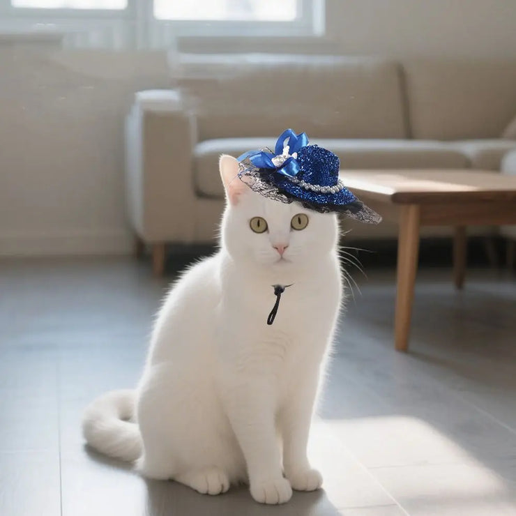 Pet Accessories Adjustable Pet Halloween Hat British Style Sequin Cat Lace Hat Elastic Band Pet Decorative Hat Pet Party - My Store