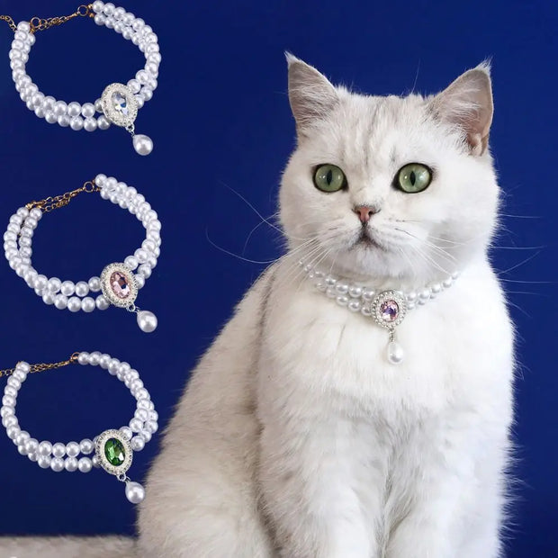Pet Accessories Double Layer Pearl Pet Necklace Sweet Flower Pendant Cat Neck Chain Adjustable Pet Pearl Collar For Cats Puppy - My Store