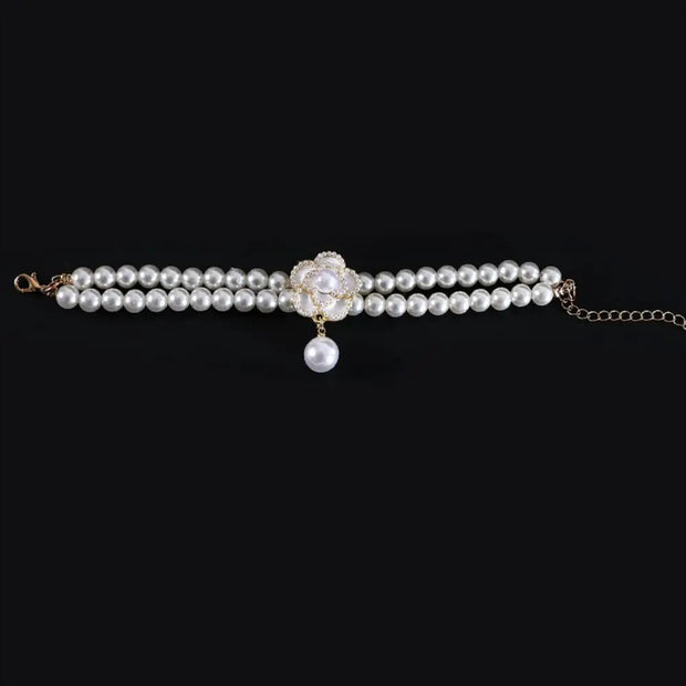 Pet Accessories Double Layer Pearl Pet Necklace Sweet Flower Pendant Cat Neck Chain Adjustable Pet Pearl Collar For Cats Puppy - My Store