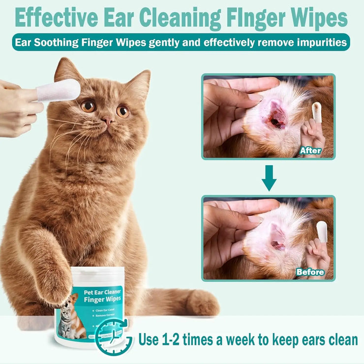 Pet Ear Wipes, Ear Cleaner Finger Wipes for Cats and Dogs, Soft & Easy Otic Cleaning Pads, Pet Supplies for Regular Soothing Odo - My Store