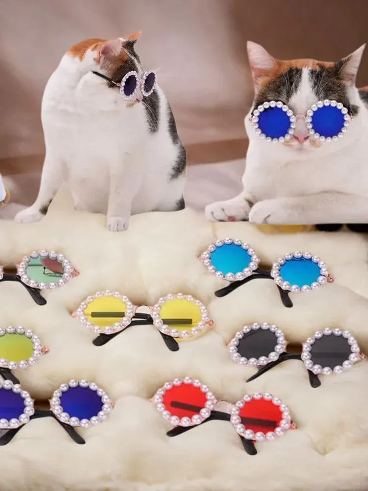 Pet Accessories with Artificial Pearls Pet Glasses Pet Sunglasses with Faux Pearls Decoration for Cats Dogs for Festivals - My Store