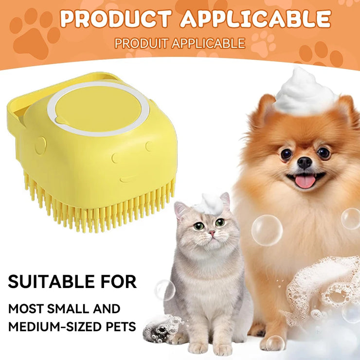 Pet Grooming Bath Massage Brush With Soap And Shampoo Dispenser, Soft Silicone Bristle For Long Short Haired Dogs Cats Shower - My Store
