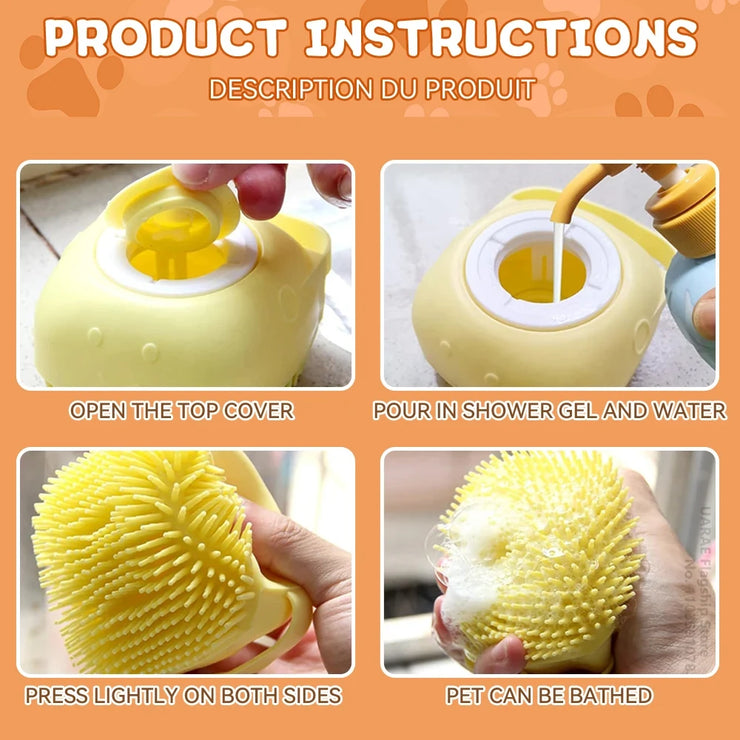 Pet Grooming Bath Massage Brush With Soap And Shampoo Dispenser, Soft Silicone Bristle For Long Short Haired Dogs Cats Shower - My Store