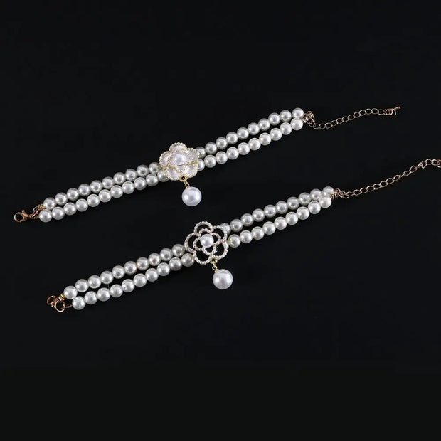 Pet Accessories Double Layer Pearl Pet Necklace Sweet Flower Pendant Cat Neck Chain Adjustable Pet Pearl Collar For Cats Puppy - My Store