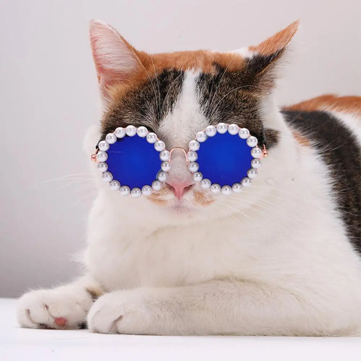 Pet Accessories with Artificial Pearls Pet Glasses Pet Sunglasses with Faux Pearls Decoration for Cats Dogs for Festivals - My Store