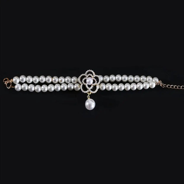 Pet Accessories Double Layer Pearl Pet Necklace Sweet Flower Pendant Cat Neck Chain Adjustable Pet Pearl Collar For Cats Puppy - My Store
