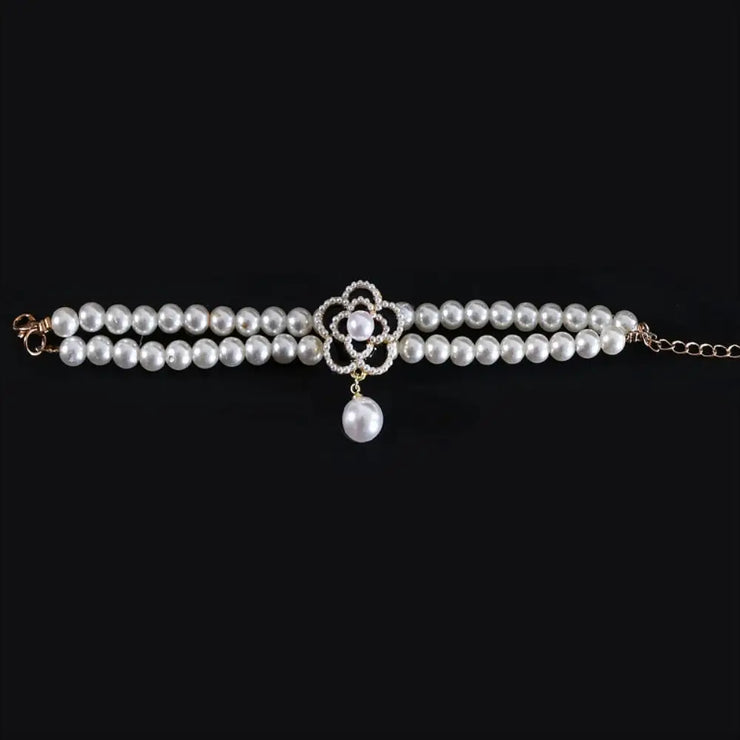 Pet Accessories Double Layer Pearl Pet Necklace Sweet Flower Pendant Cat Neck Chain Adjustable Pet Pearl Collar For Cats Puppy - My Store
