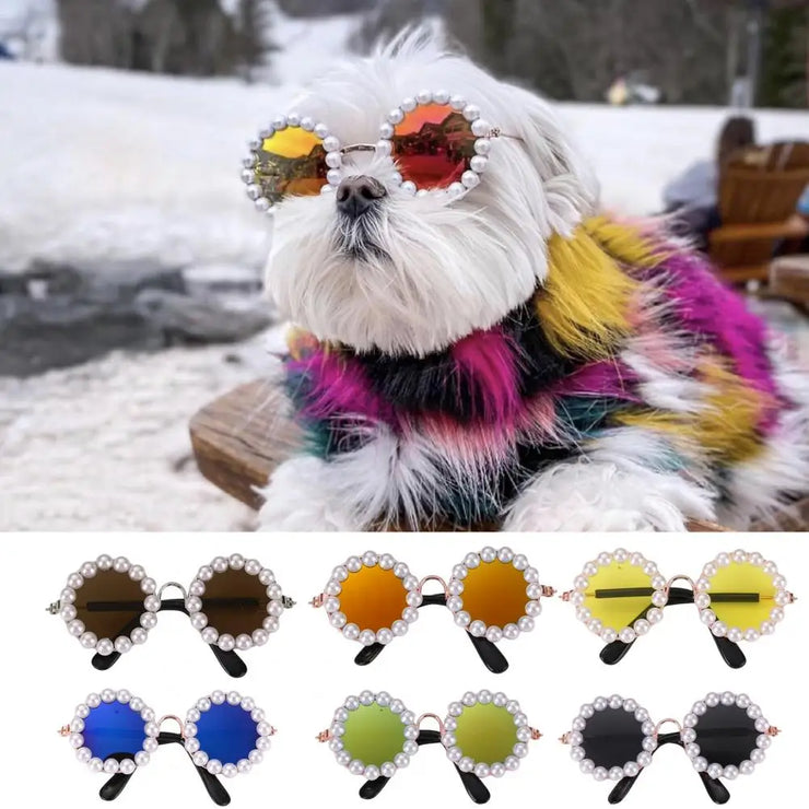 Pet Accessories with Artificial Pearls Pet Glasses Pet Sunglasses with Faux Pearls Decoration for Cats Dogs for Festivals - My Store