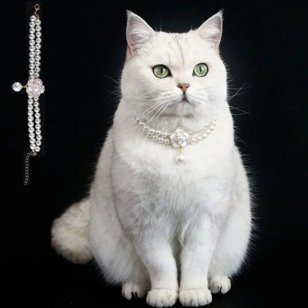 Pet Accessories Double Layer Pearl Pet Necklace Sweet Flower Pendant Cat Neck Chain Adjustable Pet Pearl Collar For Cats Puppy - My Store