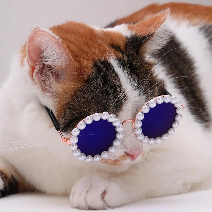 Pet Accessories with Artificial Pearls Pet Glasses Pet Sunglasses with Faux Pearls Decoration for Cats Dogs for Festivals - My Store