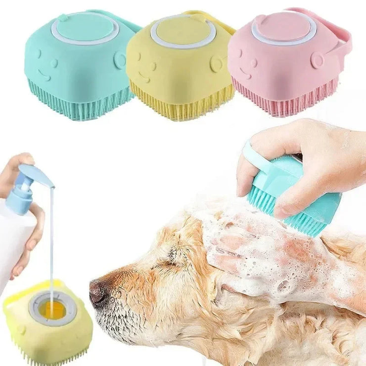 Pet Grooming Bath Massage Brush With Soap And Shampoo Dispenser, Soft Silicone Bristle For Long Short Haired Dogs Cats Shower - My Store