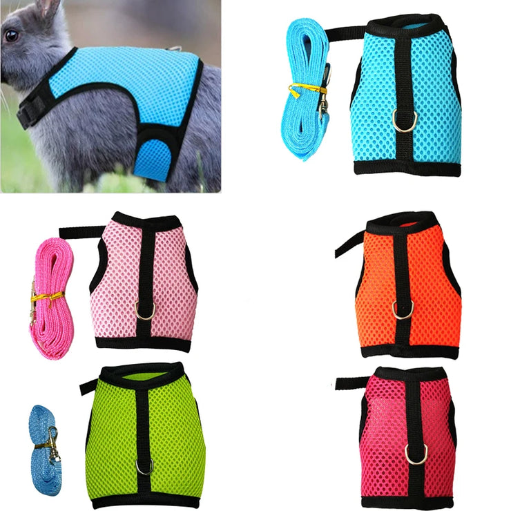 Pet Accessories Rabbit Harnesses Vest Leashes Set Soft Mesh Harness with Leash Small Animal Guinea Pig Hamsters Bunny Accessorie - My Store